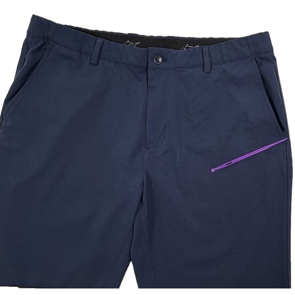 Greg Norman Everbest Mini Grid Check Performance Golf Pants Navy Stretch 36x29 - Picture 6 of 11